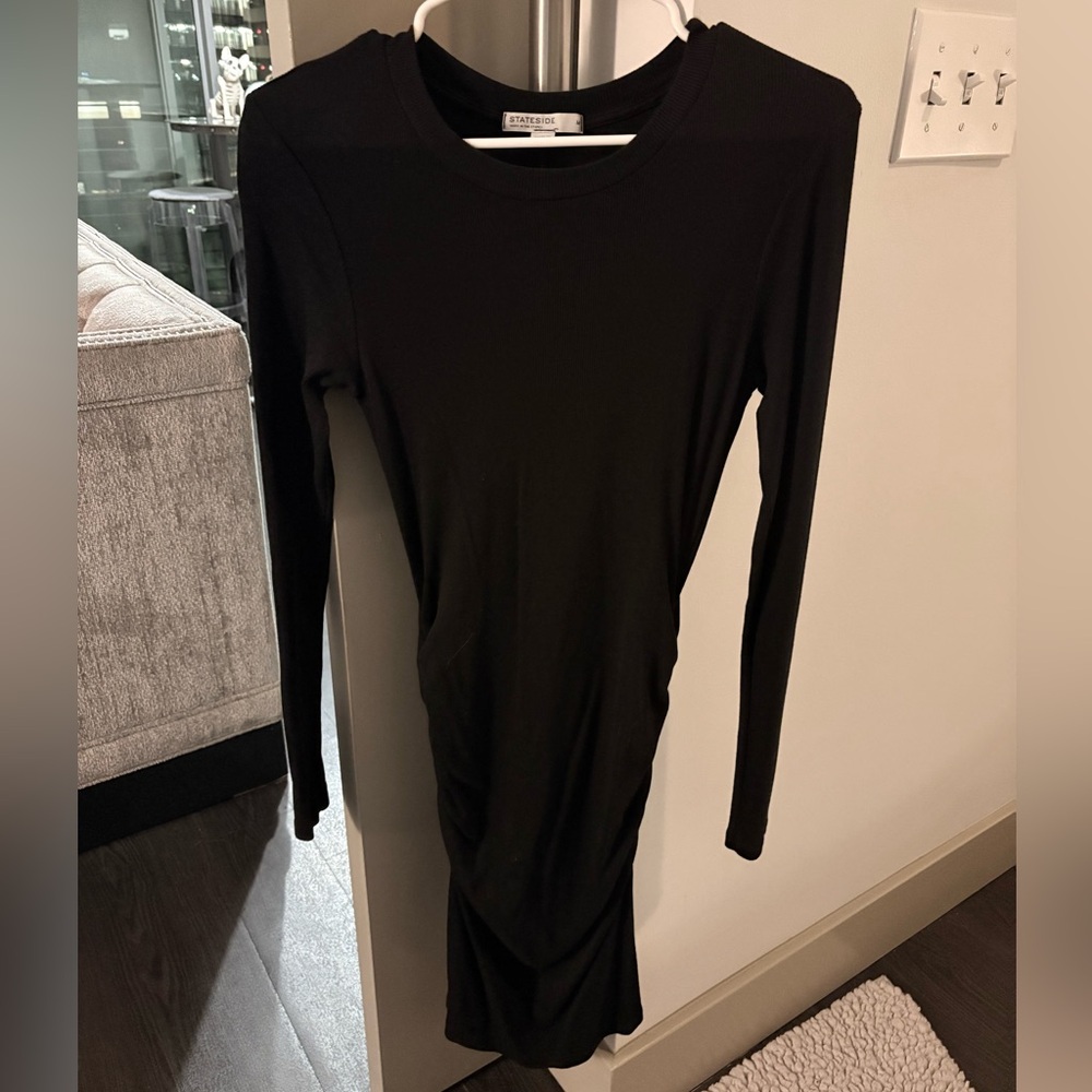 Stateside Black Long Sleeve Ribbed Bodycon Dress